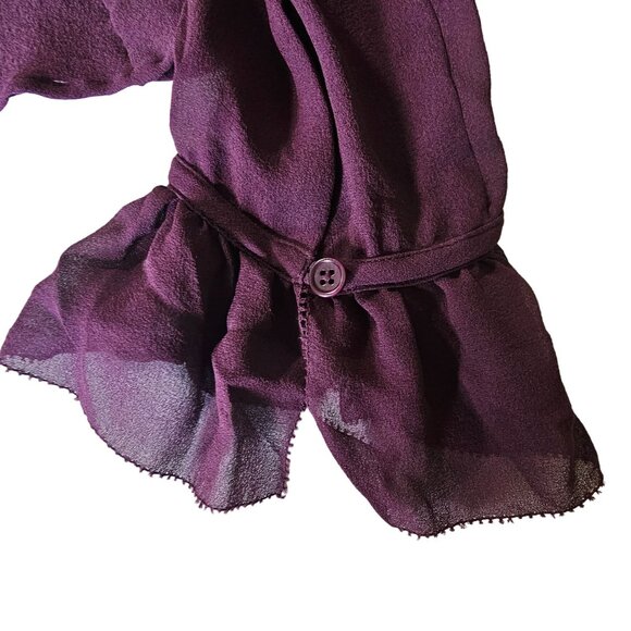 DKNY Women's Purple Silk Ruffle V Neck Pheasant Boho vibe Top Blouse size 10 - Picture 3 of 12
